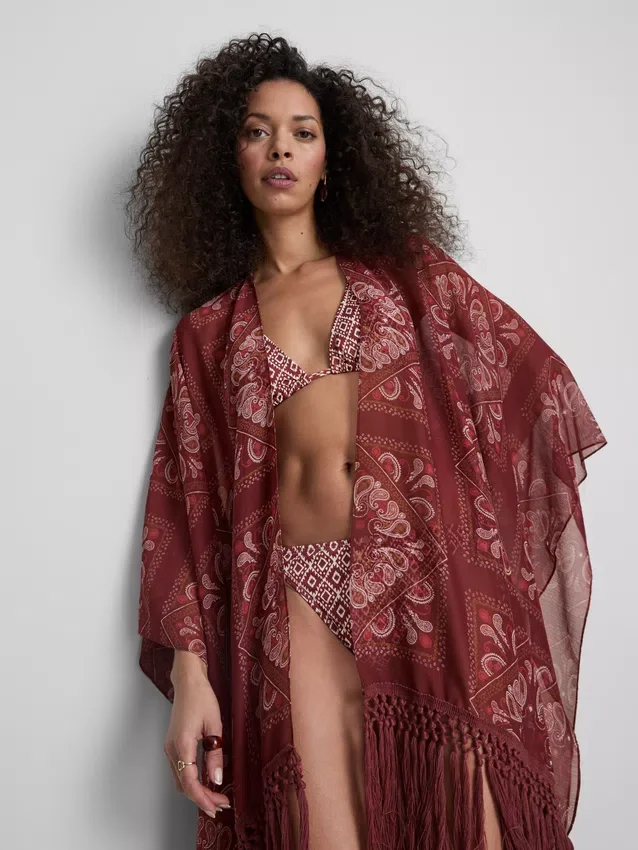 Paisley-Cape mit Fransen