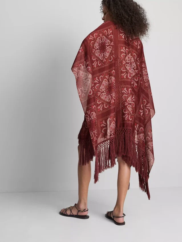 Paisley-Cape mit Fransen
