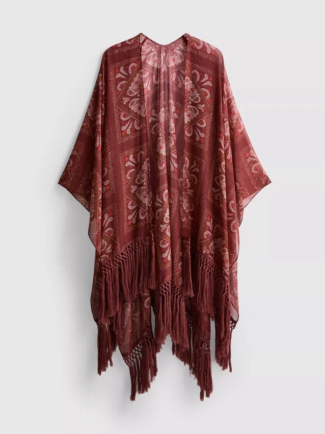Paisley-Cape mit Fransen