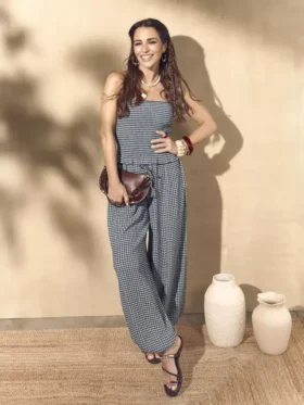 Paula Echevarría Bandeau-Top mit Rüschen im Gingham-Muster