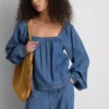 Paula Echevarría Denim-Top mit Puffärmeln