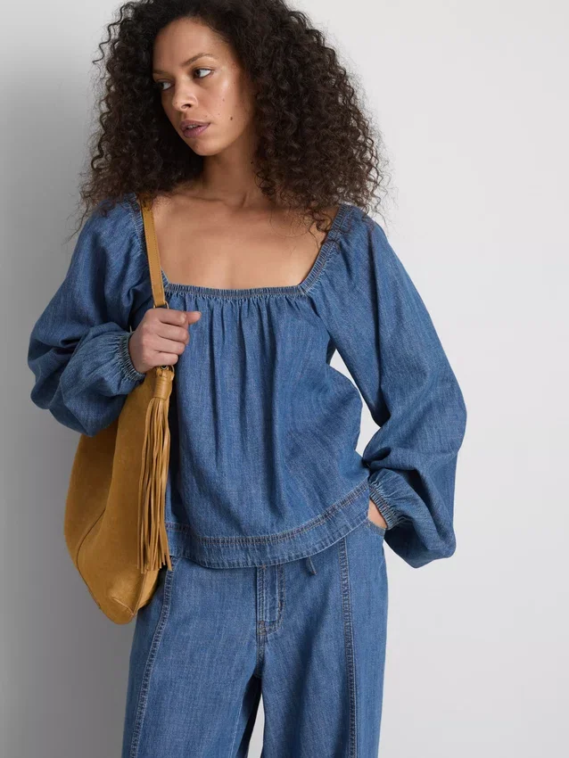 Paula Echevarría Denim-Top mit Puffärmeln