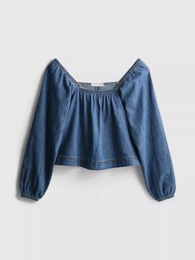 Paula Echevarría Denim-Top mit Puffärmeln