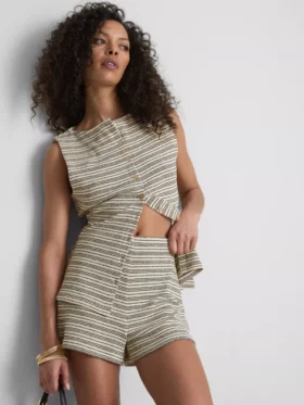 Paula Echevarría gestreifte Mini-Shorts aus Strick