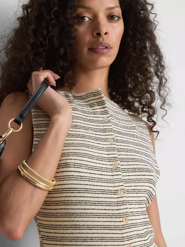 Paula Echevarría gestreiftes Strick-Top mit Knopfleiste