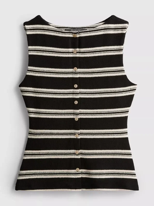 Paula Echevarría gestreiftes Strick-Top mit Knopfleiste