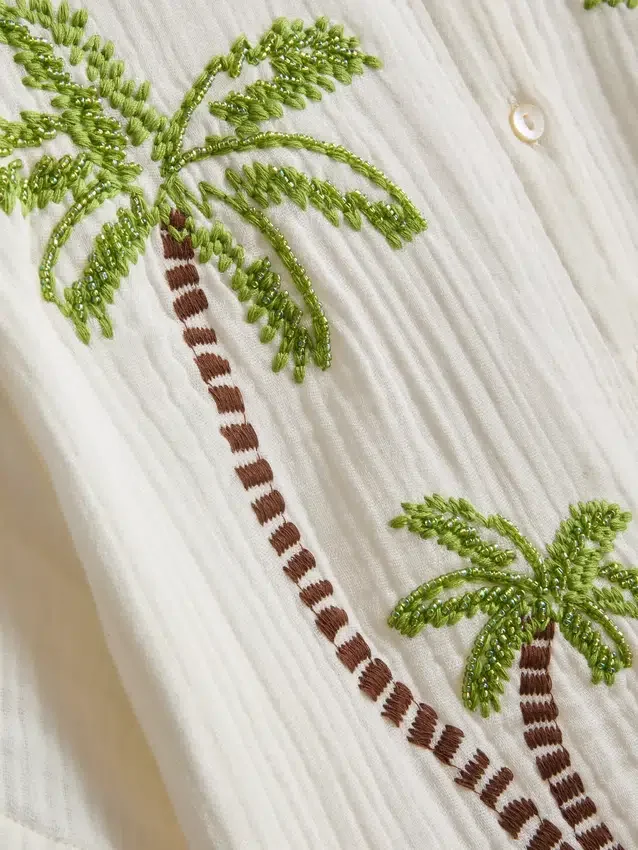 Paula Echevarría – Strandhemd aus Baumwolle mit Perlenstickerei
