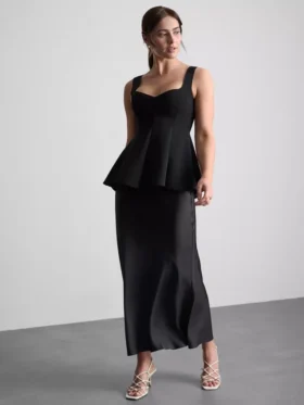 Peplum-Top aus Krepp mit Herzausschnitt