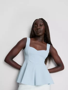 Peplum-Top aus Krepp mit Herzausschnitt