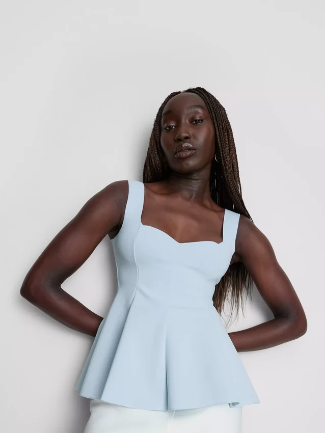 Peplum-Top aus Krepp mit Herzausschnitt