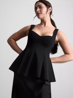 Peplum-Top aus Krepp mit Herzausschnitt