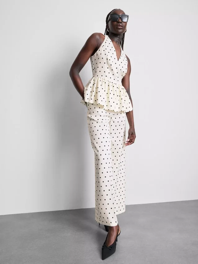 Peplum-Top mit Neckholder und Polka-Dots