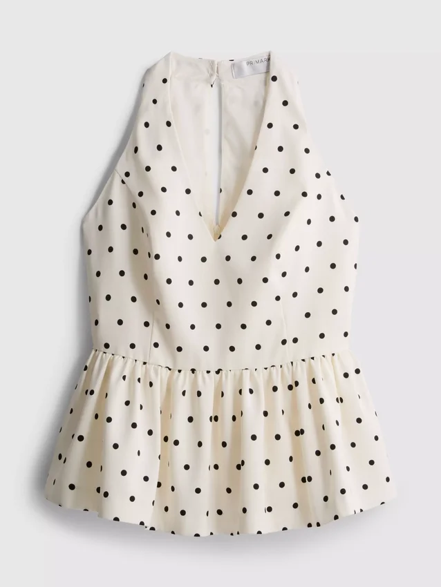 Peplum-Top mit Neckholder und Polka-Dots