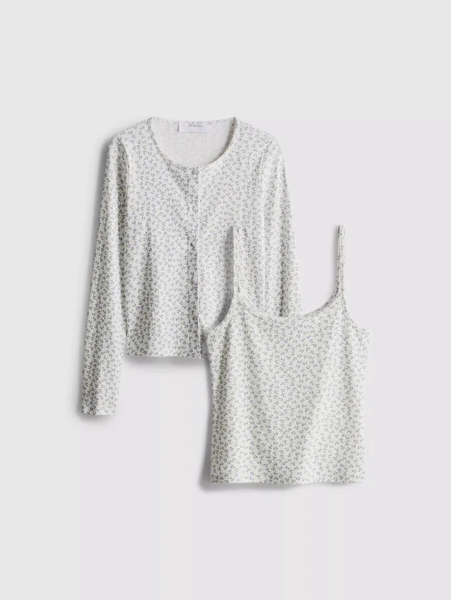 Pointelle-Cardigan-und-Cami-Set
