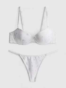 Push-up-Unterwäsche-Set aus Satin mit Blumenmuster