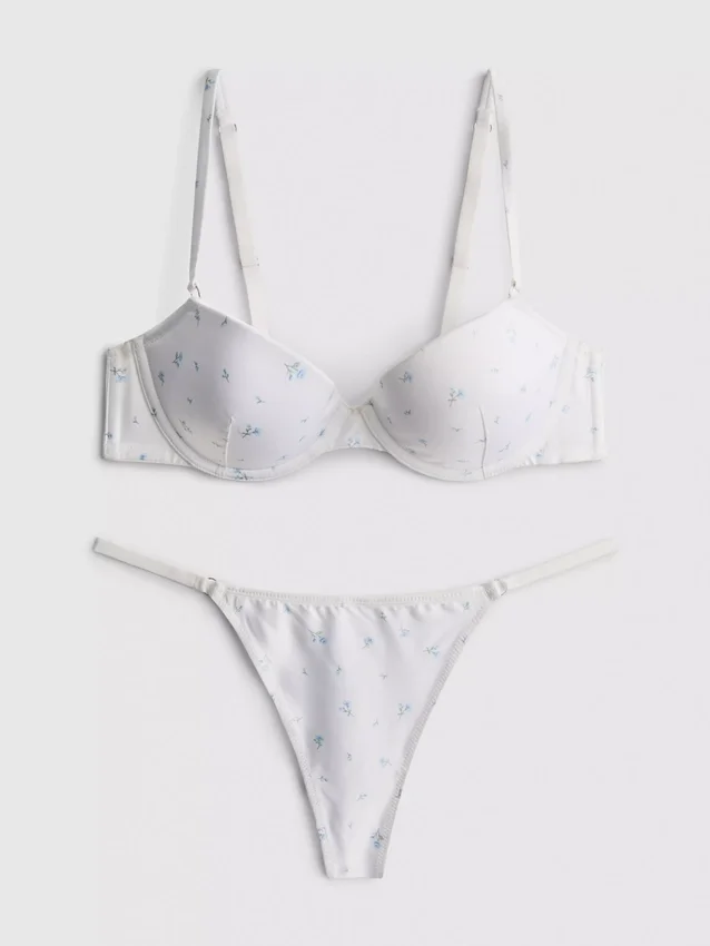 Push-up-Unterwäsche-Set aus Satin mit Blumenmuster