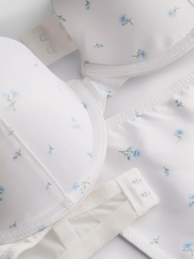 Push-up-Unterwäsche-Set aus Satin mit Blumenmuster