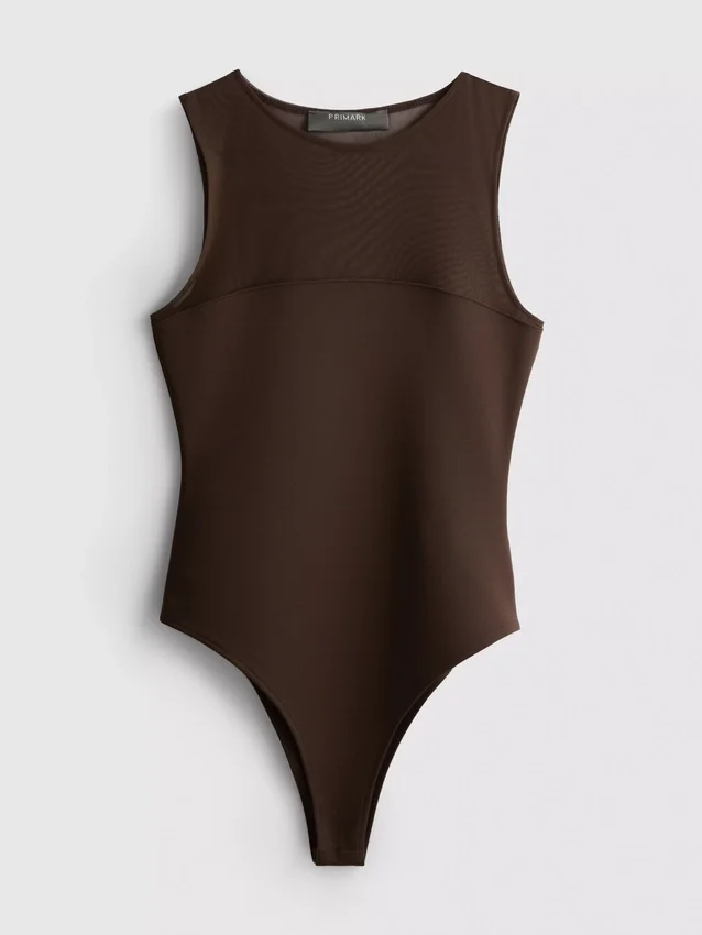 Ärmelloser Body mit Mesh-Einsatz