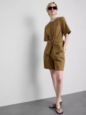 Safari-Blazer aus Baumwollmischung mit Gürtel
