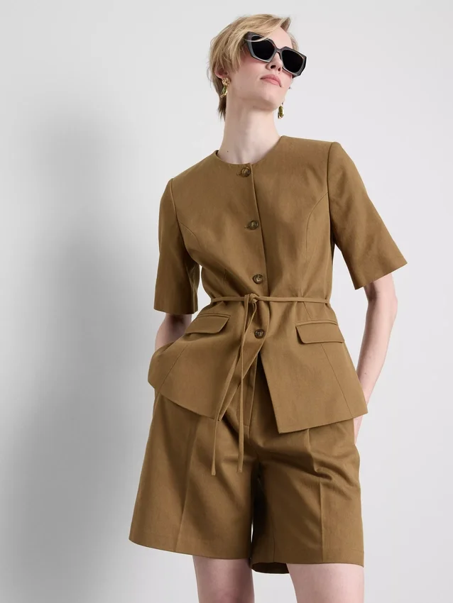 Safari-Blazer aus Baumwollmischung mit Gürtel