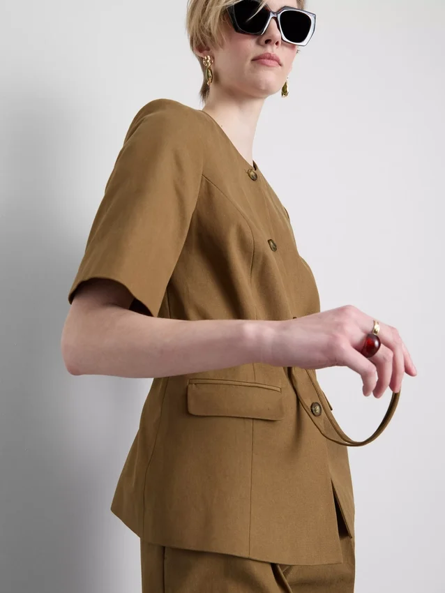 Safari-Blazer aus Baumwollmischung mit Gürtel