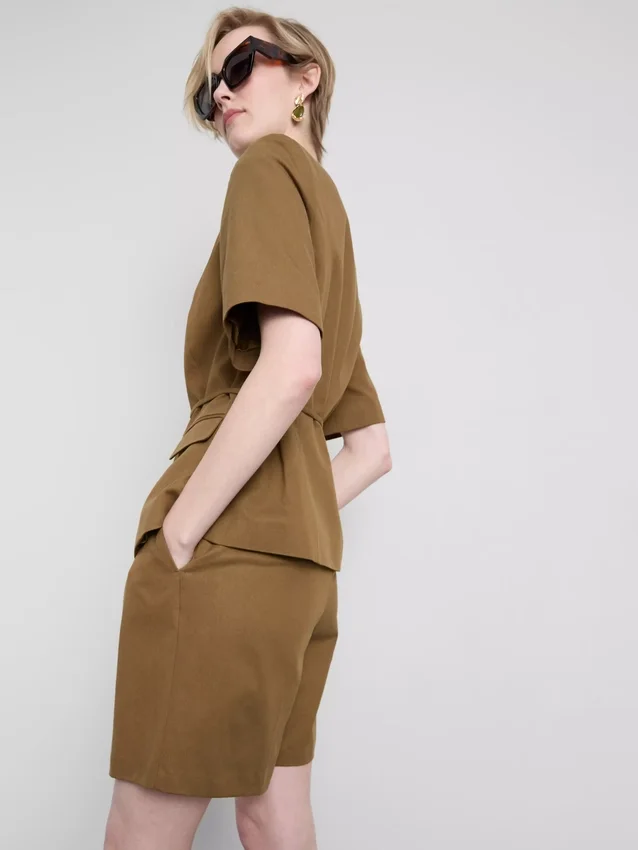 Safari-Blazer aus Baumwollmischung mit Gürtel