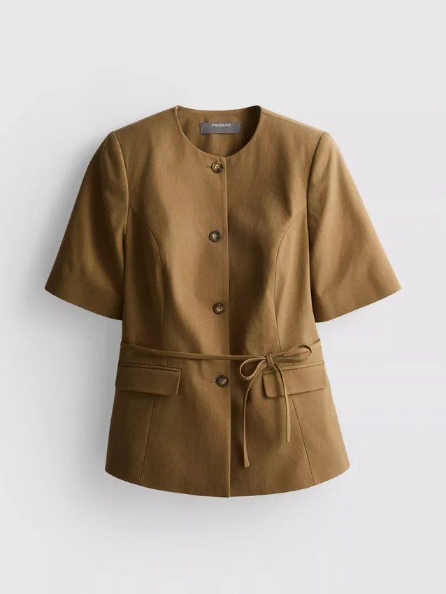 Safari-Blazer aus Baumwollmischung mit Gürtel