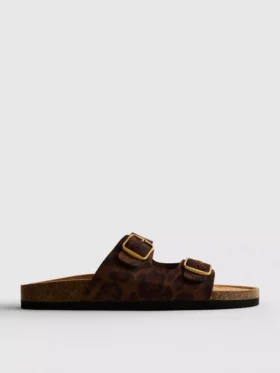 Sandalen mit doppeltem Riemen und Fussbett im Leopardenmuster