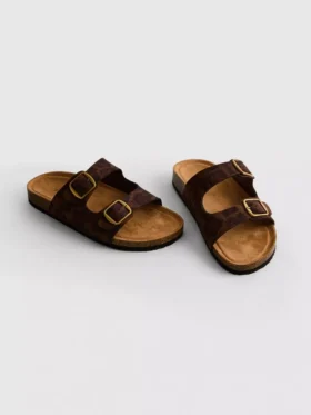 Sandalen mit doppeltem Riemen und Fussbett im Leopardenmuster