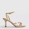 Sandalen mit High Heels in weiter Passform und Blumenmuster aus Strasssteinen