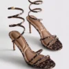 Sandalen mit Leopardenmuster und spiralförmigem Absatz