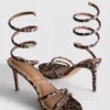 Sandalen mit Leopardenmuster und spiralförmigem Absatz