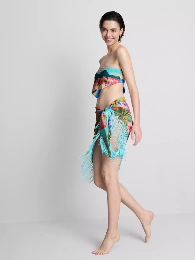 Sarong mit Fransen und tropischem Print