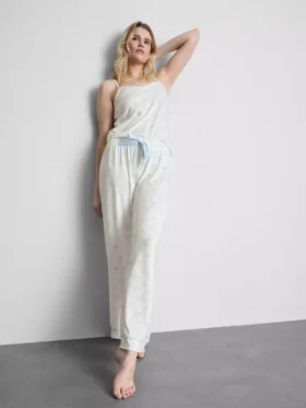 Schlafanzug mit bedrucktem Satin-Cami-Top und Schleife