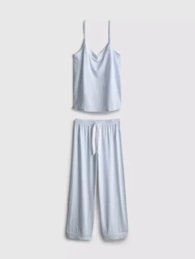 Schlafanzug mit bedrucktem Satin-Cami-Top und Schleife