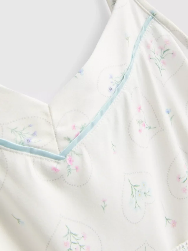 Schlafanzug mit bedrucktem Satin-Cami-Top und Schleife