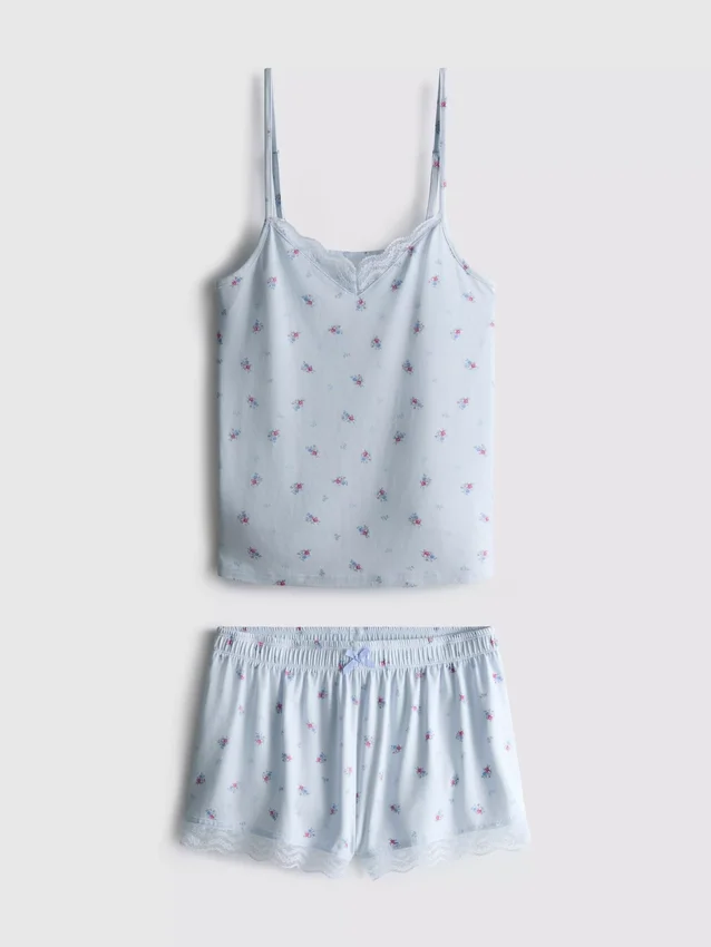 Schlafanzug mit bedrucktem Top und Shorts