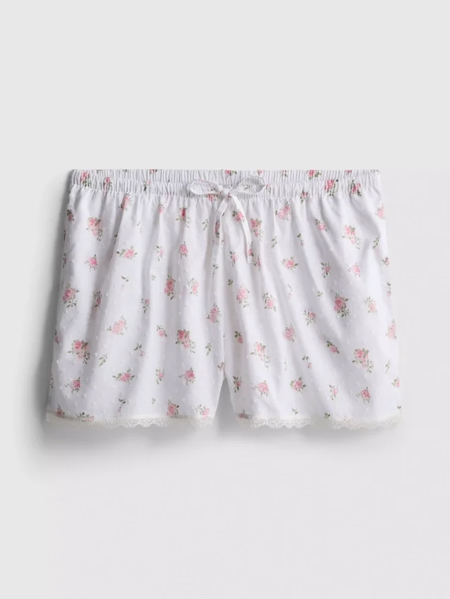 Schlafanzug-Shorts aus Dobby-Baumwolle mit Blumenmuster