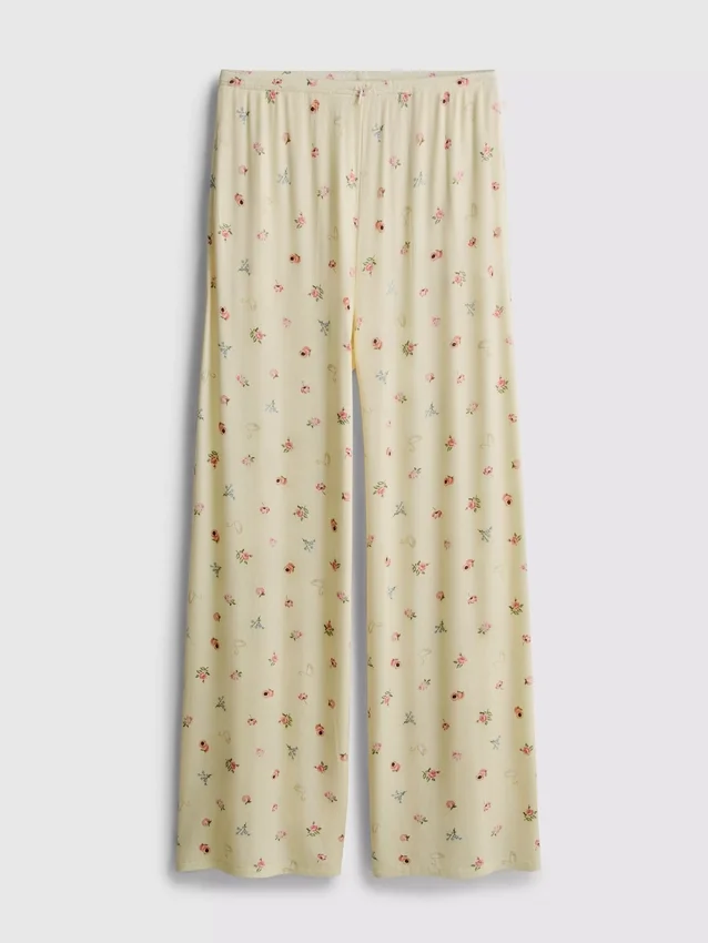 Schlafanzughose mit Blumenmuster und Rippbündchen