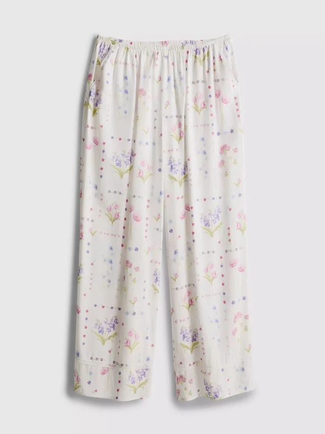 Schlafanzughose mit weitem Bein und Blumenmuster