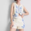 Shorts aus Baumwolle mit Blumenstickerei