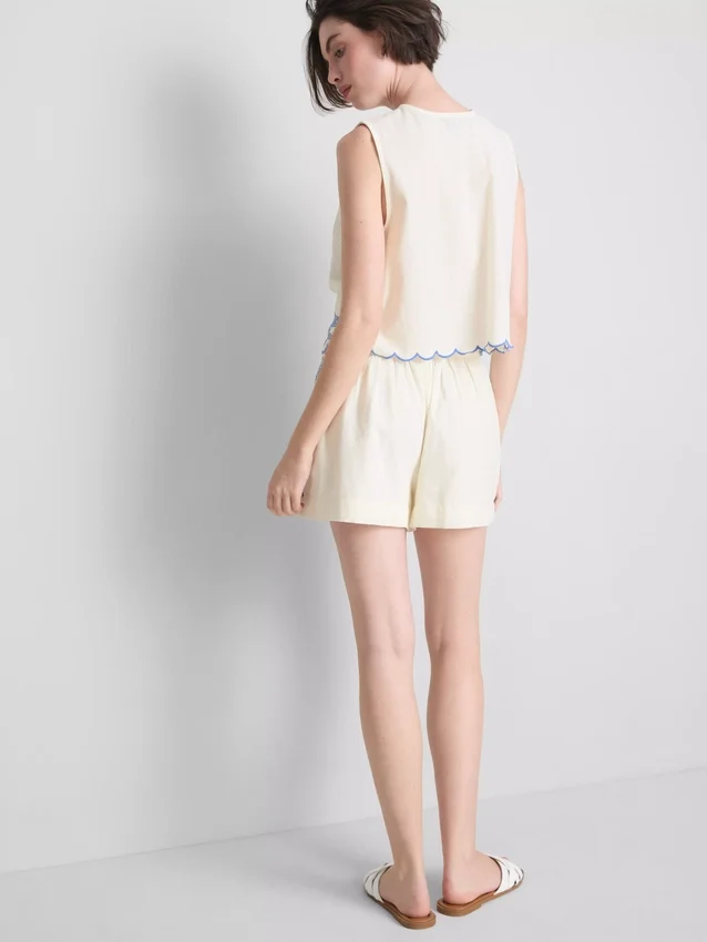 Shorts aus Baumwolle mit Blumenstickerei