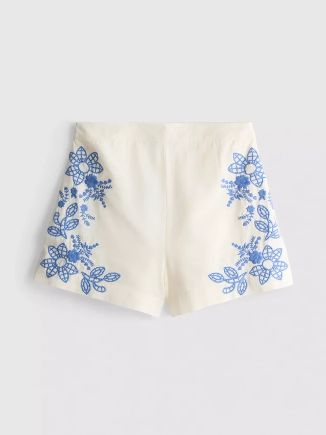 Shorts aus Baumwolle mit Blumenstickerei