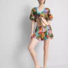 Shorts mit Rüschen und tropischem Print