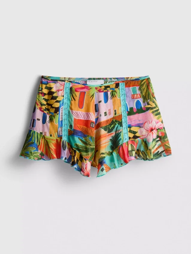 Shorts mit Rüschen und tropischem Print