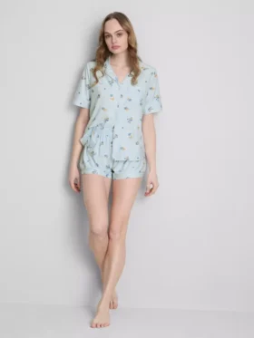 Shorty-Boyfriend-Schlafanzug mit «Breakfast»-Print