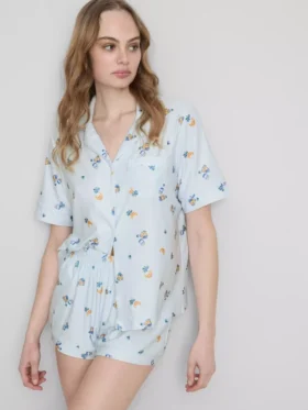 Shorty-Boyfriend-Schlafanzug mit «Breakfast»-Print