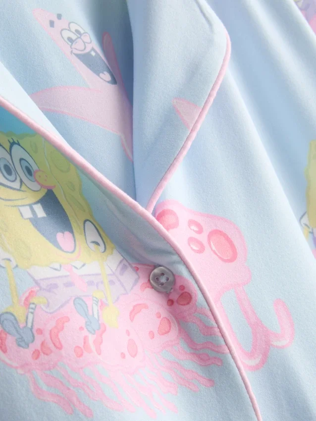SpongeBob Schwammkopf-Schlafanzug mit grafischem Aufdruck im Boyfriend-Stil
