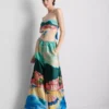 Strandhose aus Satin mit landschaftlichem Print
