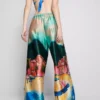 Strandhose aus Satin mit landschaftlichem Print